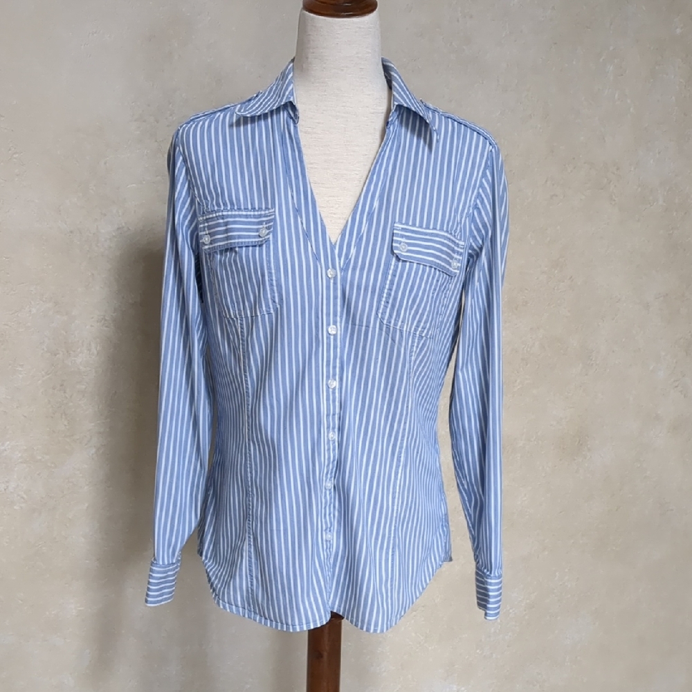 Express Blue and White Striped Shirt